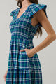 Buckley Plaid Sunfire Smocked Bodice Tiered Midi Dress