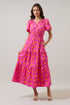 Rosy Polka Dot Palmer Poplin Tiered Maxi Dress