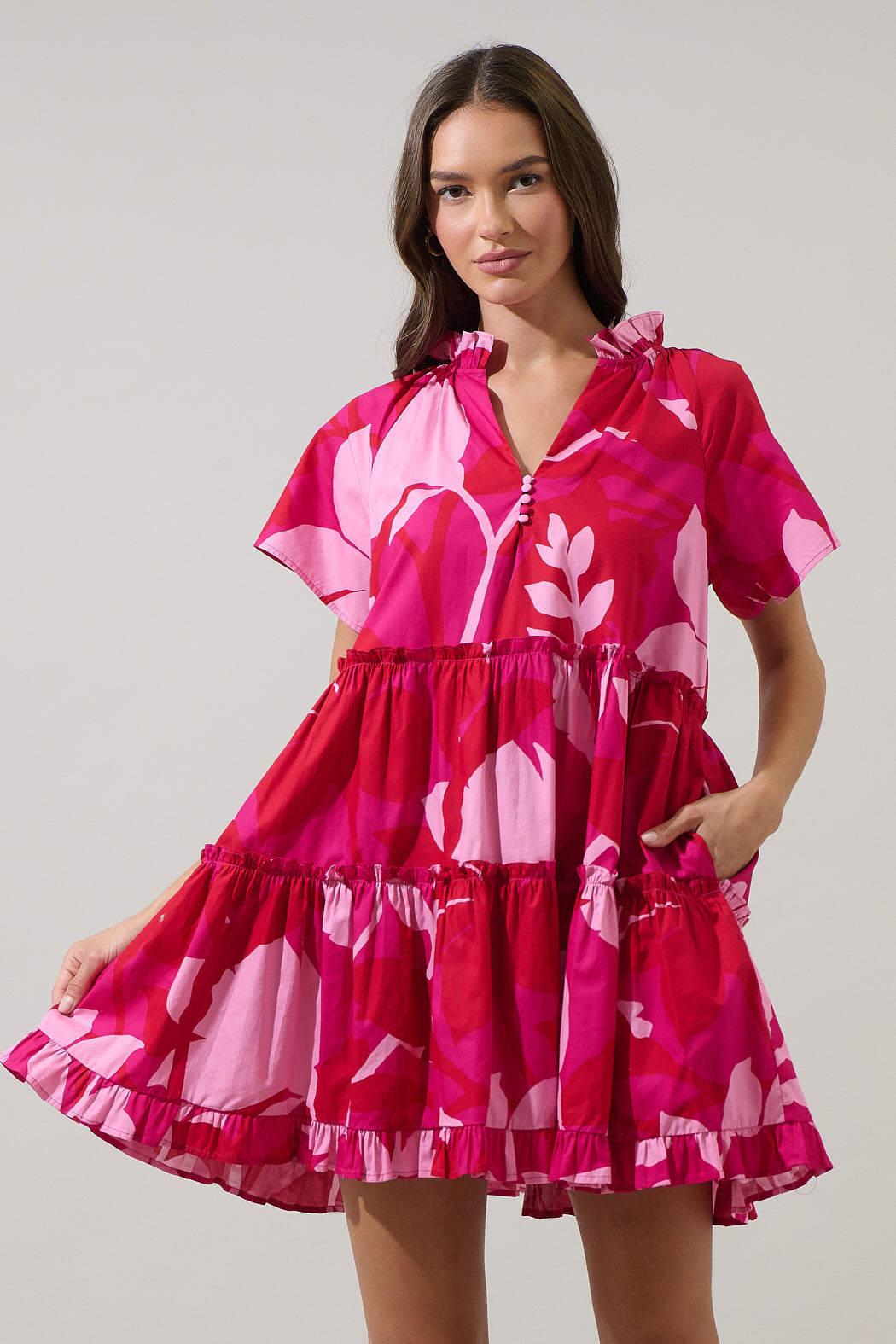 milla red floral print button up mini dress Rolla's Milla - Red Floral Print Mini Dress - Button-Up Dress