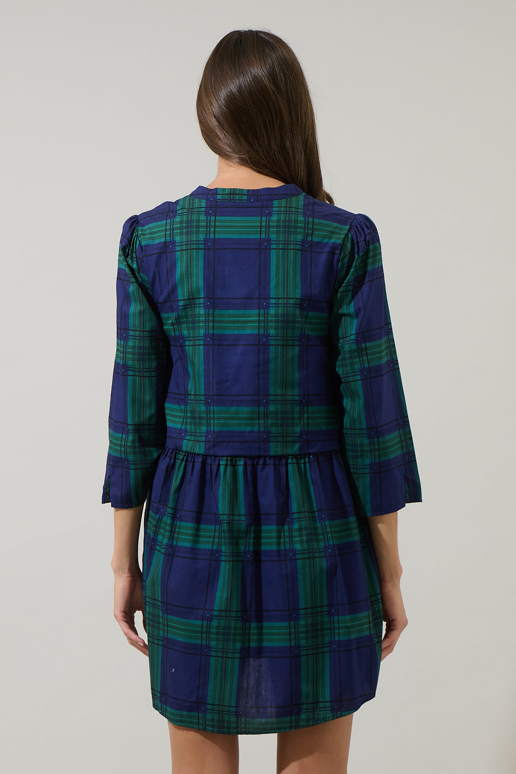 Harrisville Plaid Brie Button Down Mini Dress Navy-Green / M by Sugarlips Harrisville Plaid Brie Button Down Mini Dress Navy-Green / M by Sugarlips