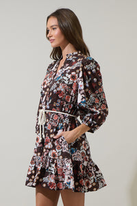 Journee Floral Jazlyn Split Neck Mini Dress