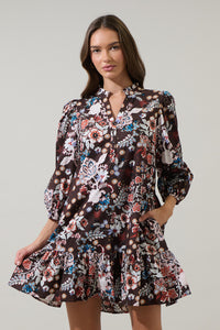 Journee Floral Jazlyn Split Neck Mini Dress