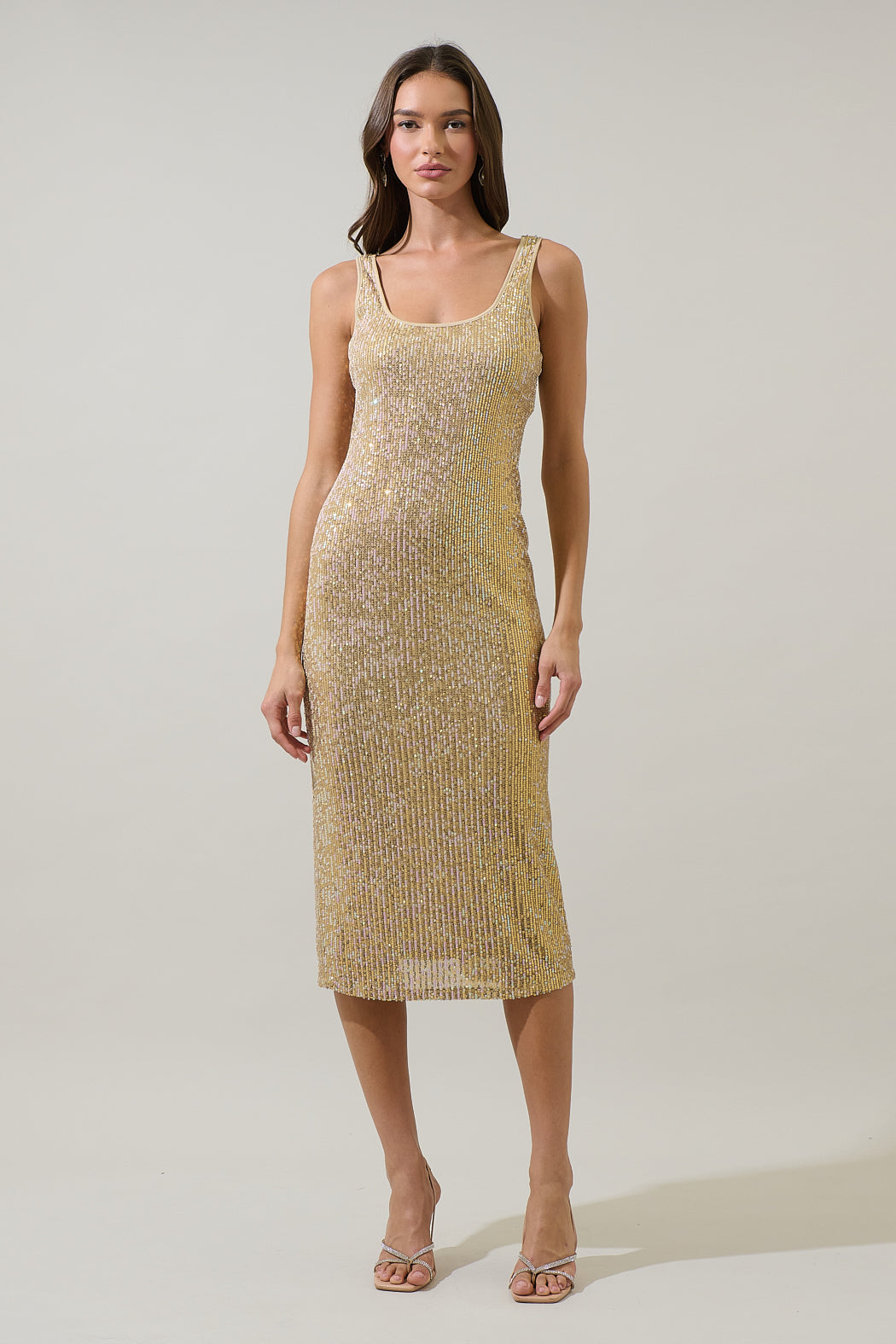 Kamari Sequin Liv Tank Midi Dress GOLD / L by Sugarlips Kamari Sequin Liv Tank Midi Dress GOLD / L by Sugarlips