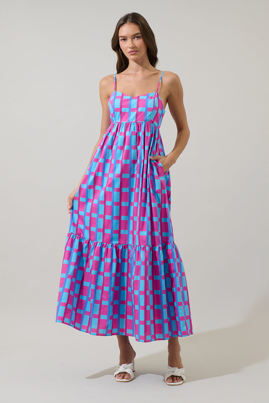 Marvy Checker Cabana Flowy Maxi Dress FUCHSIA-BLUE-MUL / S by Sugarlips Marvy Checker Cabana Flowy Maxi Dress FUCHSIA-BLUE-MUL / S by Sugarlips