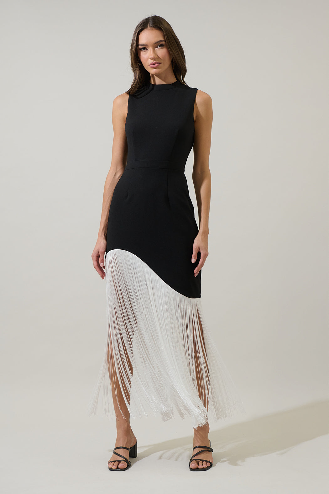 Gigi Fringe Sleeveless Maxi Dress Black / XS by Sugarlips Gigi Fringe Sleeveless Maxi Dress Black / XS by Sugarlips