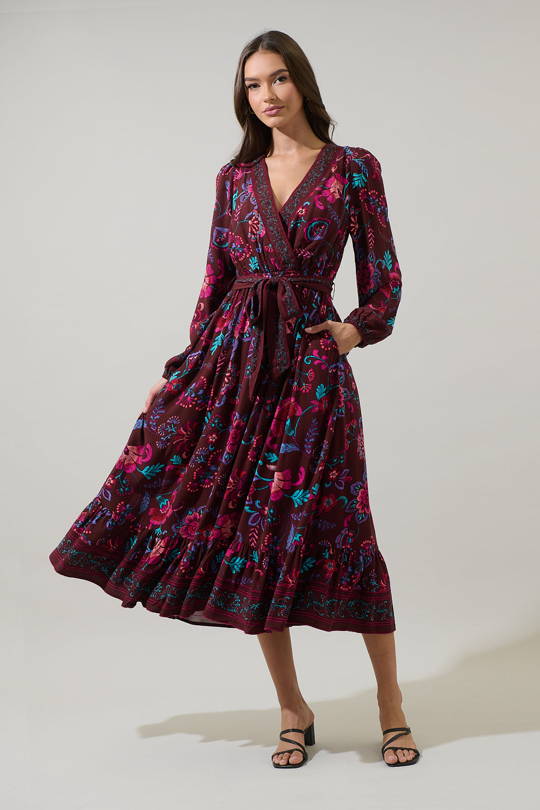 Tory Paisley Mindie Wrap Midi Dress BURG-MULTI / L by Sugarlips Tory Paisley Mindie Wrap Midi Dress BURG-MULTI / L by Sugarlips