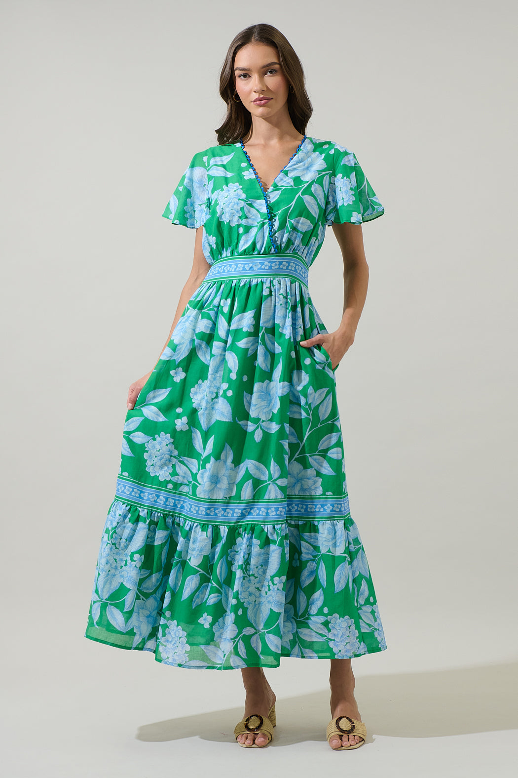 surplice maxi dress Verbena Floral Ingrida Surplice Maxi Dress Curve KELLY-BLUES / 2X by Sugarlips