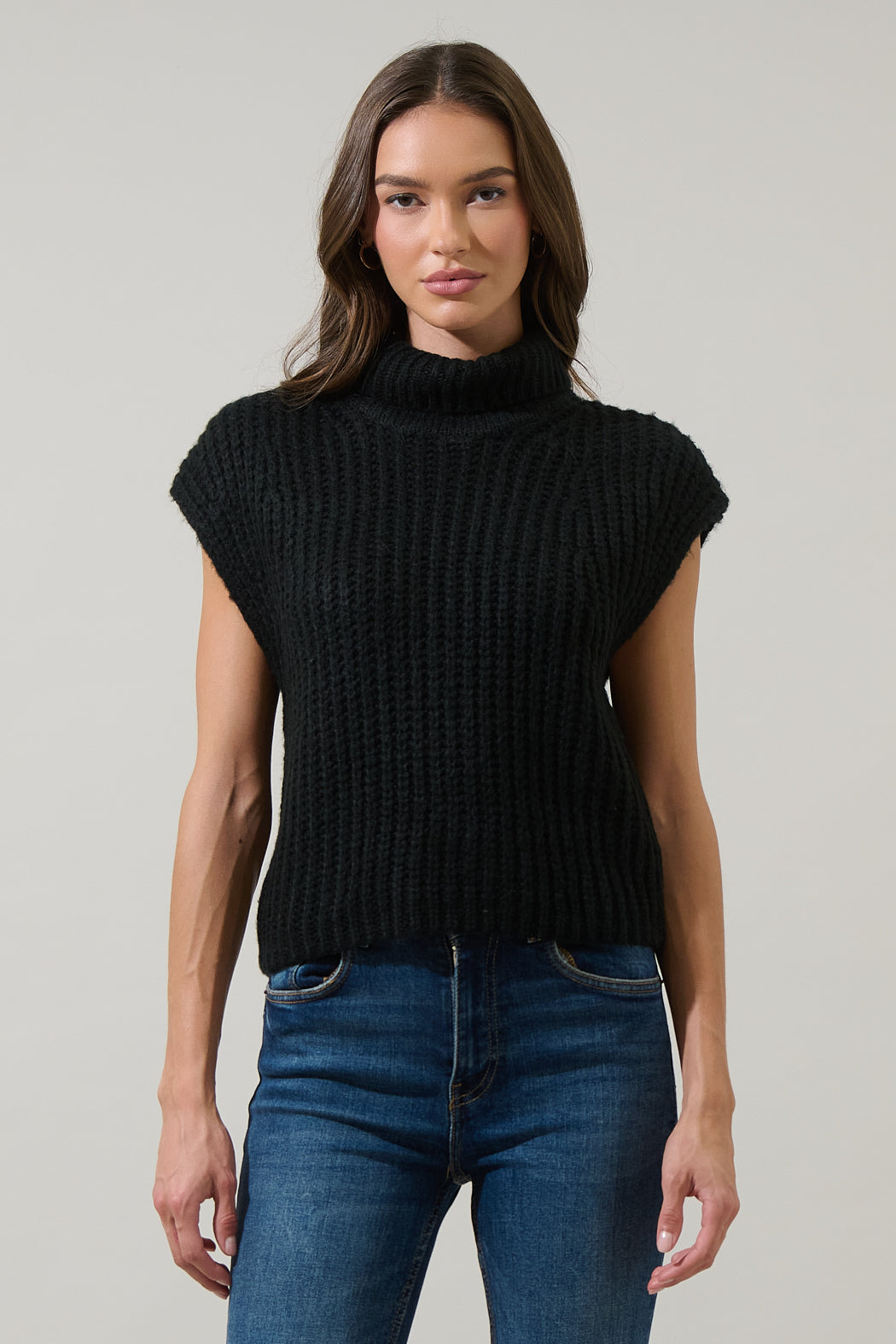 Monica Sleeveless Cropped Turtleneck Sweater - Main Image