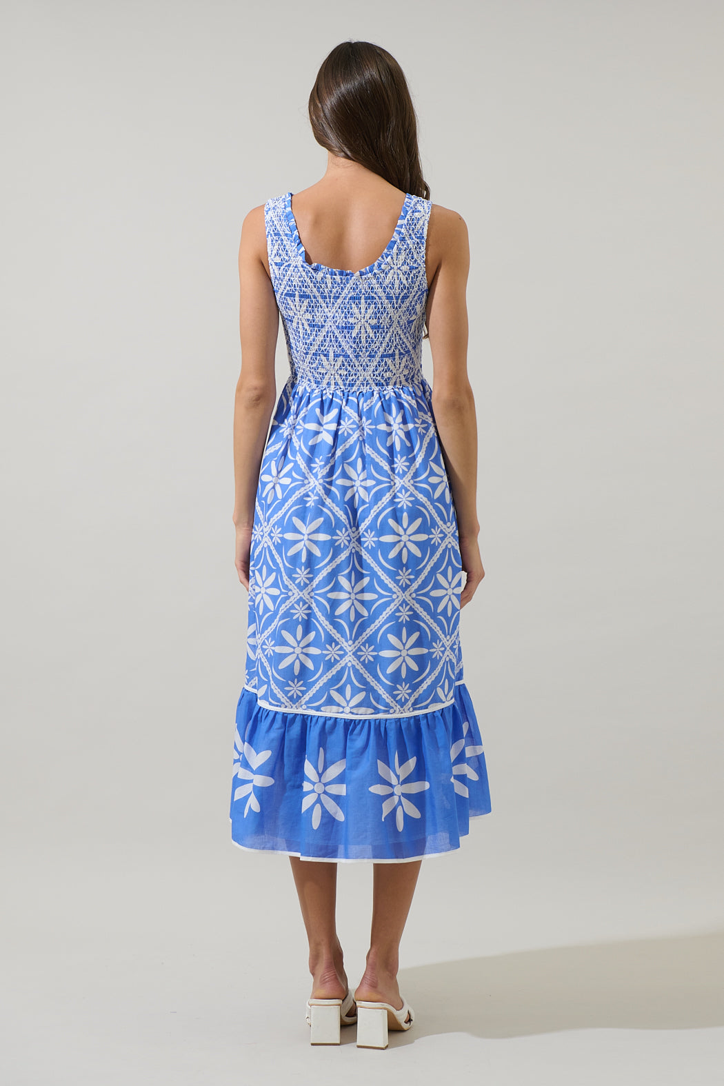 sleeveless embellished smocked midi dress Sleeveless Embellished Smocked Midi Dress