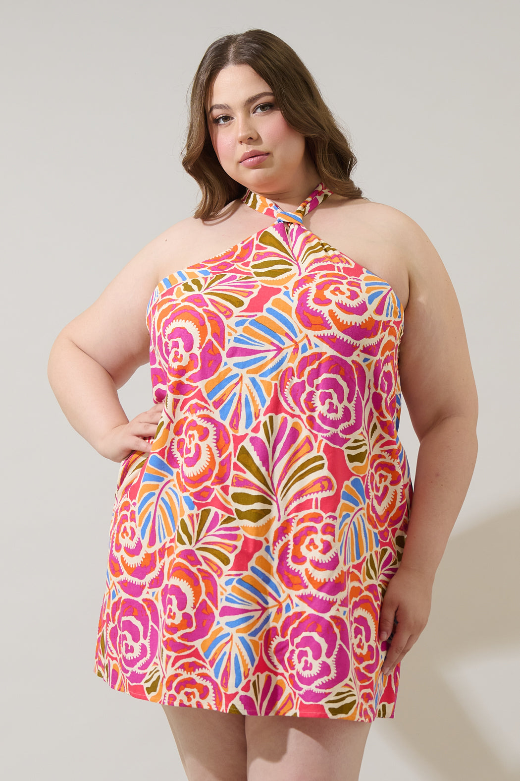 halter mini dress floral Cupshe High Energy Tropical Mini Dress - Multi
