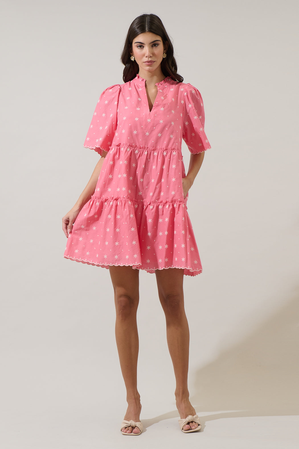 formal shift dresses Embroidered Flounce-Sleeve Dress What a beautiful combination of lace SONXAHE Women's Embellished Tiered Shift