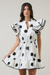 Randal Polka Dot Ruffle Shift Mini Dress