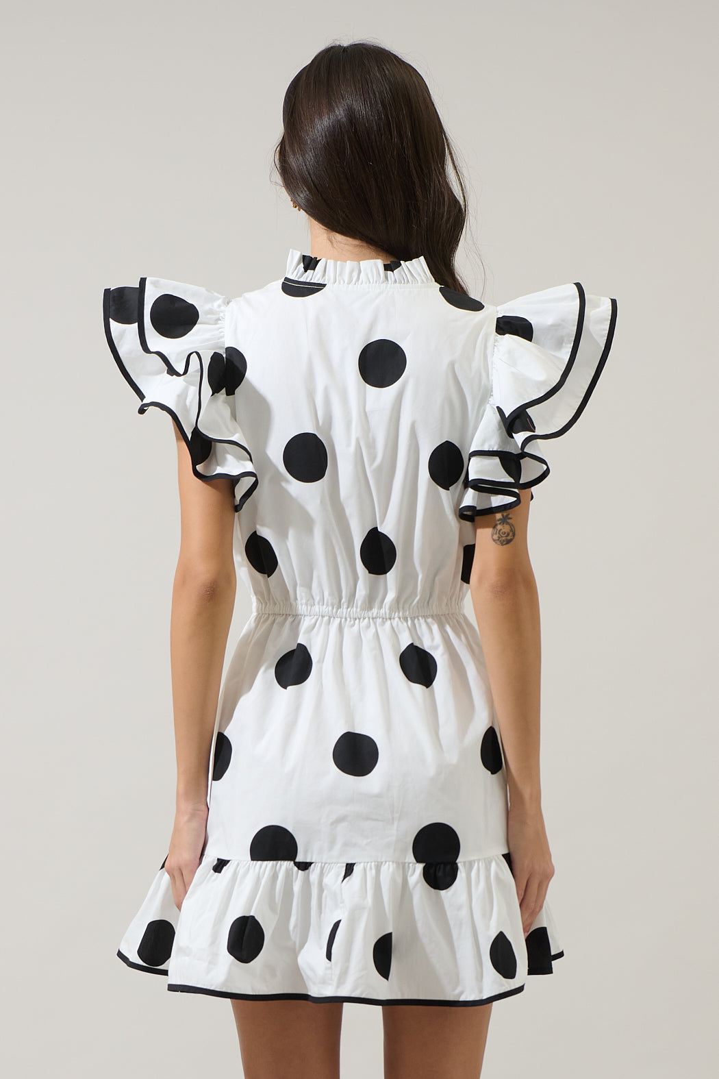 chic polka dot mini dress Midnight Polka Dot Ruffle Mini Large / Black