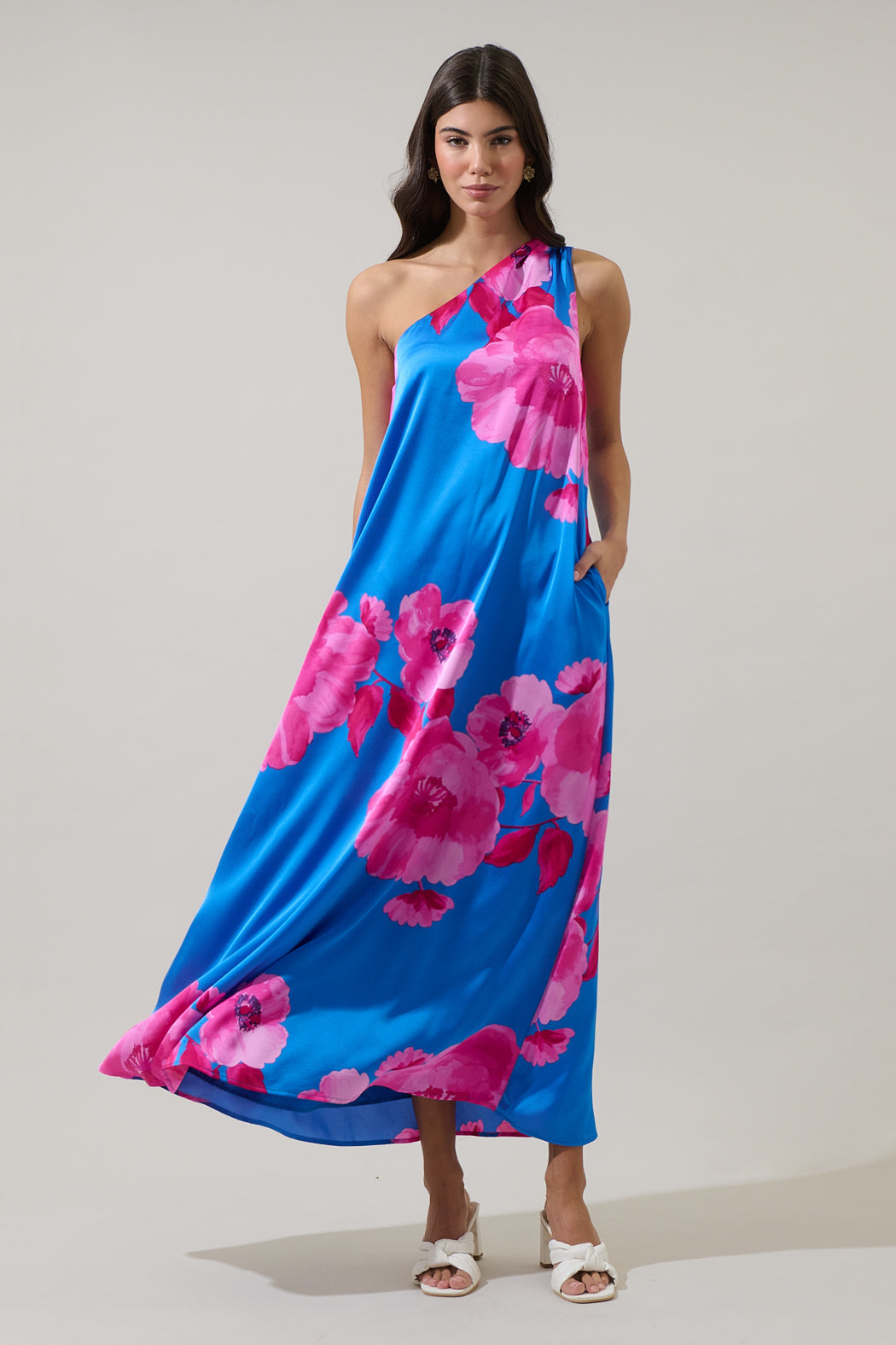 Glena Floral One Shoulder Maxi Dress GREEN-BLUES / XS by Sugarlips Glena Floral One Shoulder Maxi Dress GREEN-BLUES / XS by Sugarlips