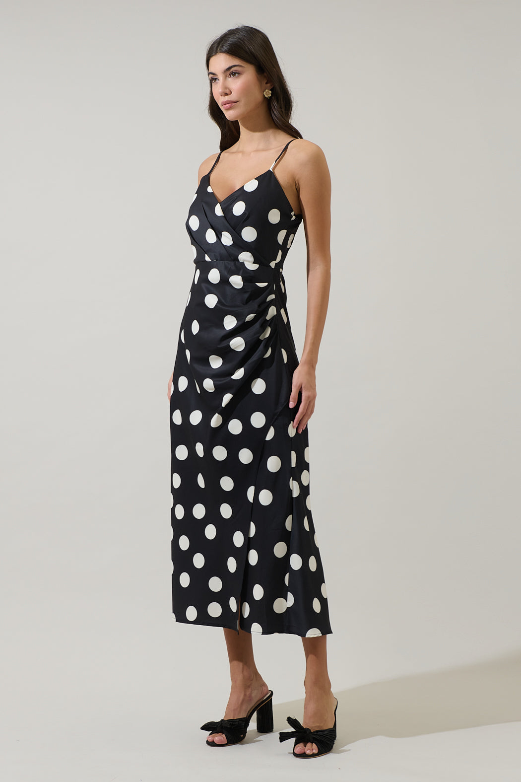 polka dot satin midi dress HELLO MOLLY Dotted Moment Satin Polka Dot Midi Dress Cream Size XS