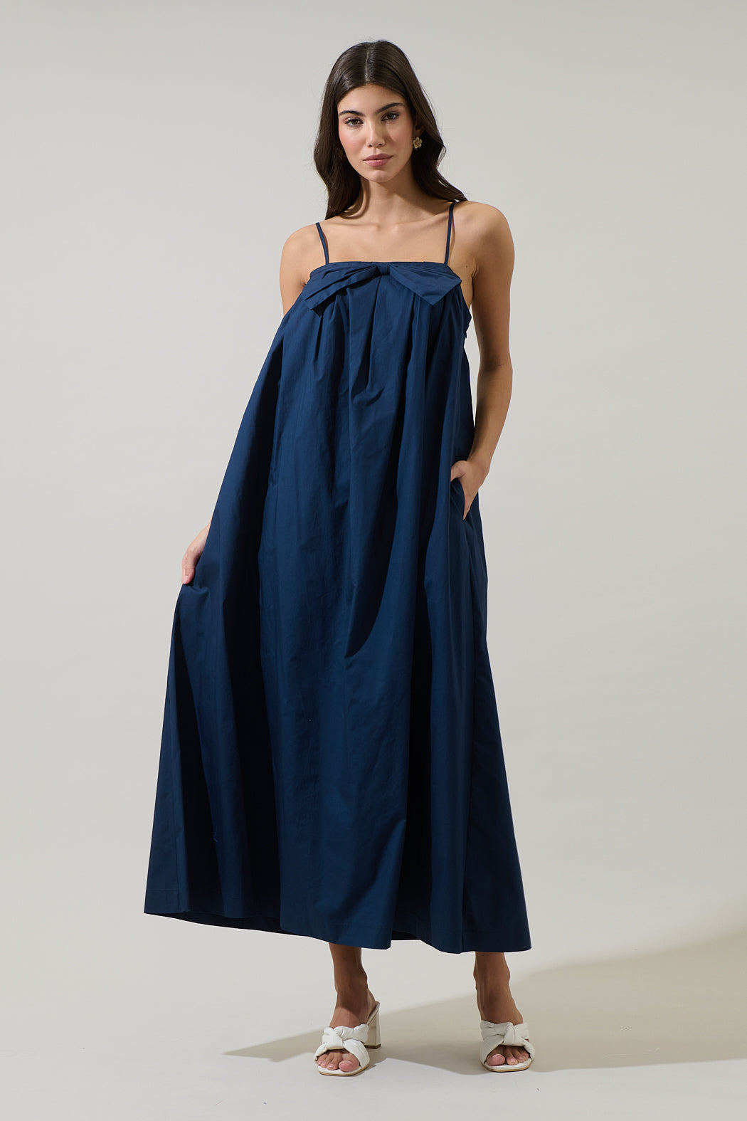 SUGARLIPS Women's Melly Pleated Bow Maxi Dress - Blue