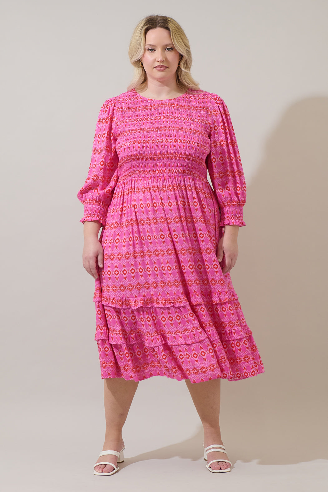 ikat midi dress IKAT DOTTED SMOCKED MIDI DRESS, XS by MAUDE CLUB AMOUR781