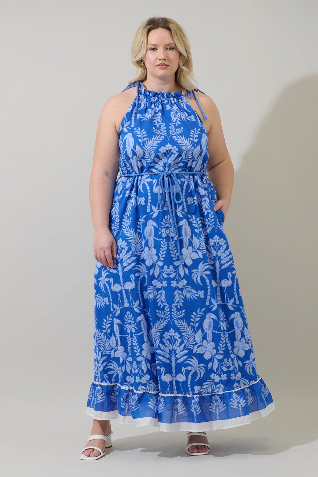 Kimana Floral Halter Neck Maxi Dress Curve COBALT-COMBO / 2X by Sugarlips Kimana Floral Halter Neck Maxi Dress Curve COBALT-COMBO / 2X by Sugarlips