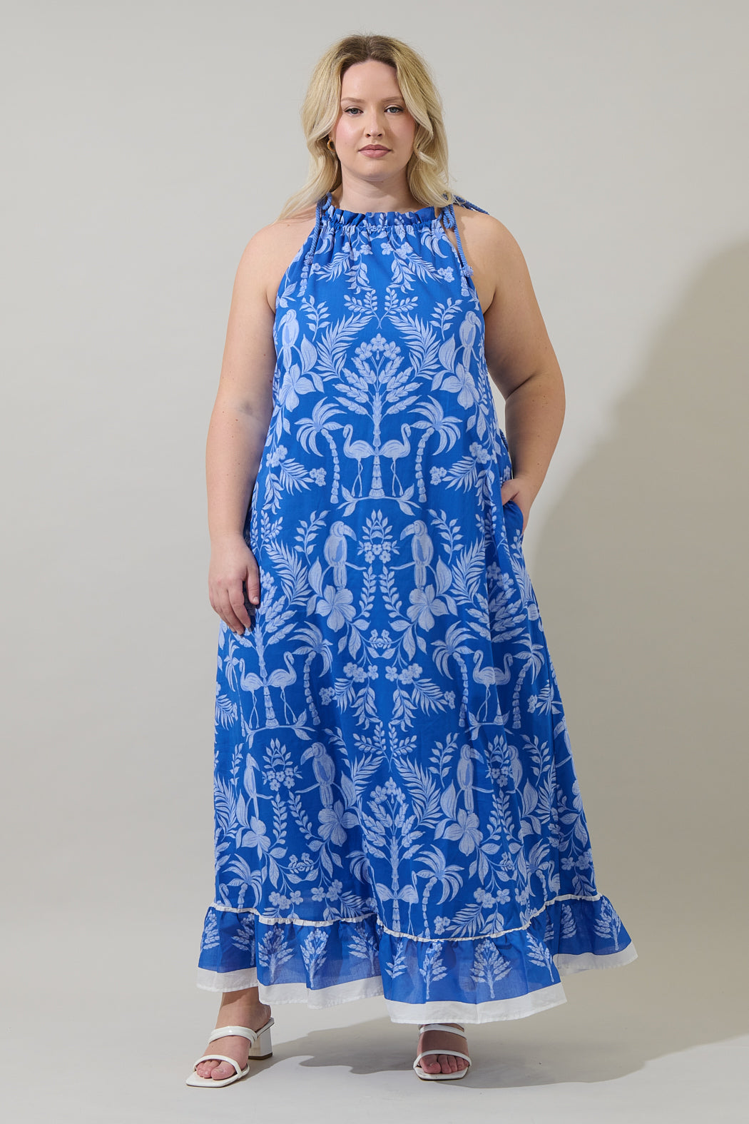 Kimana Floral Halter Neck Maxi Dress Curve COBALT-COMBO / 2X by Sugarlips Kimana Floral Halter Neck Maxi Dress Curve COBALT-COMBO / 2X by Sugarlips