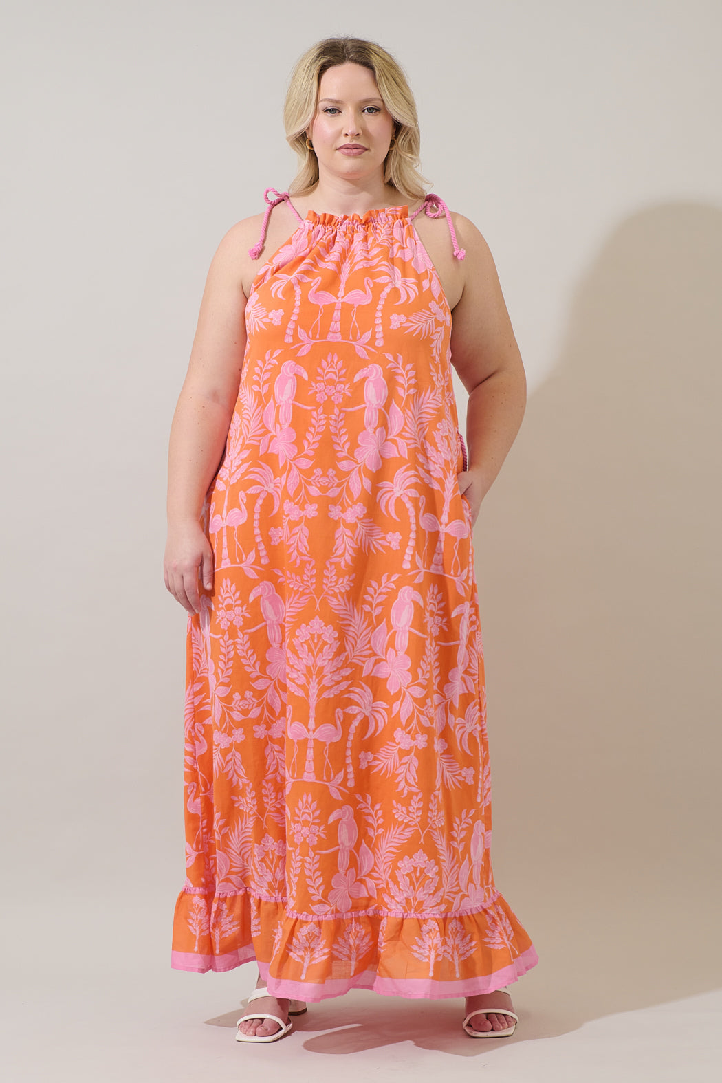 Kimana Floral Halter Neck Maxi Dress Curve COBALT-COMBO / 2X by Sugarlips Kimana Floral Halter Neck Maxi Dress Curve COBALT-COMBO / 2X by Sugarlips