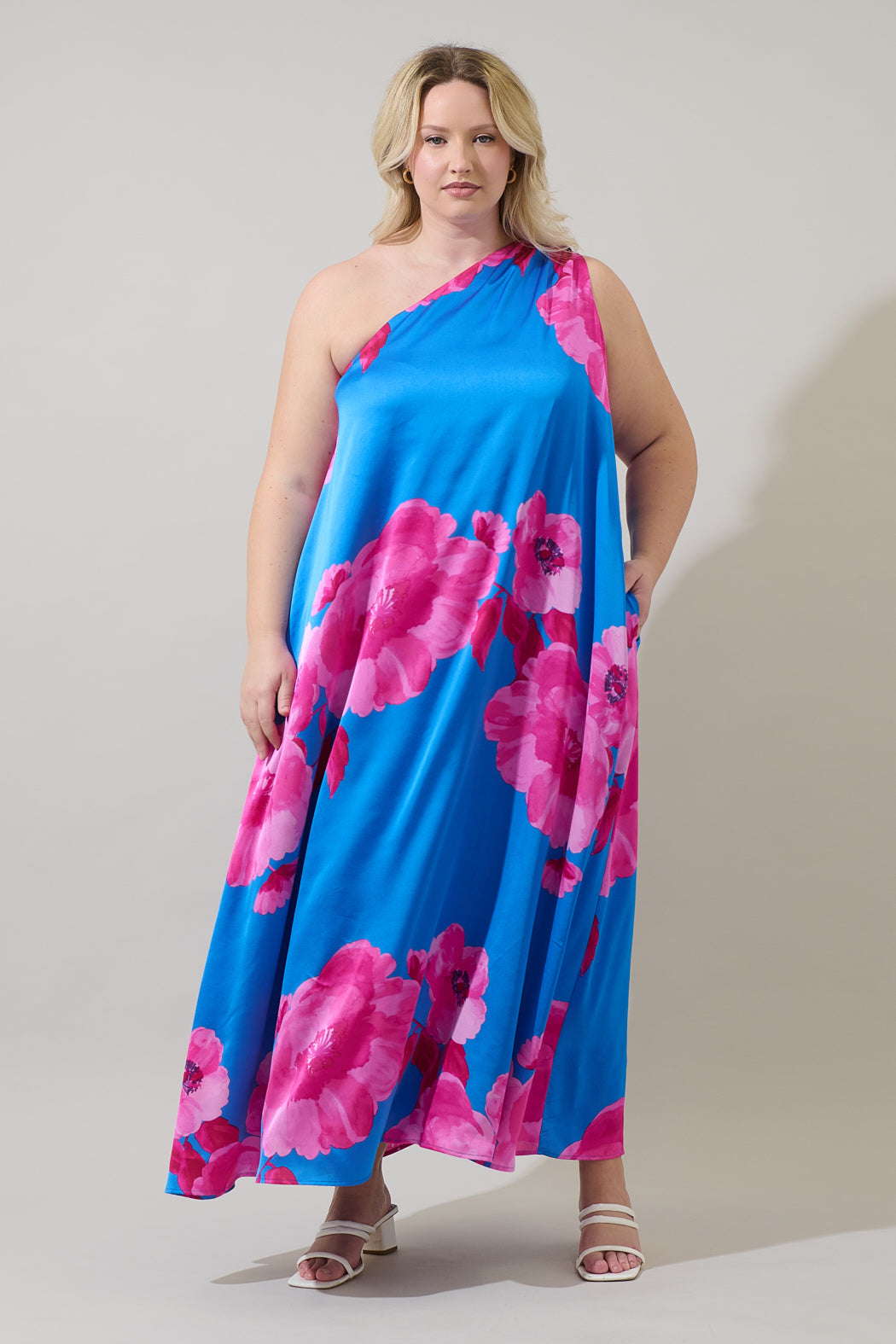 glena floral one shoulder maxi dress Glena Floral One Shoulder Maxi Dress in Green