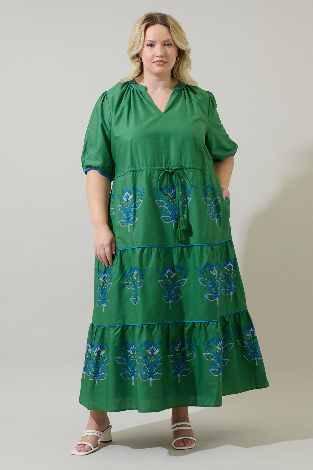 Meridy Floral Vonie Tiered Midi Dress Curve KELLY-BLUE-MUL / 3X by Sugarlips