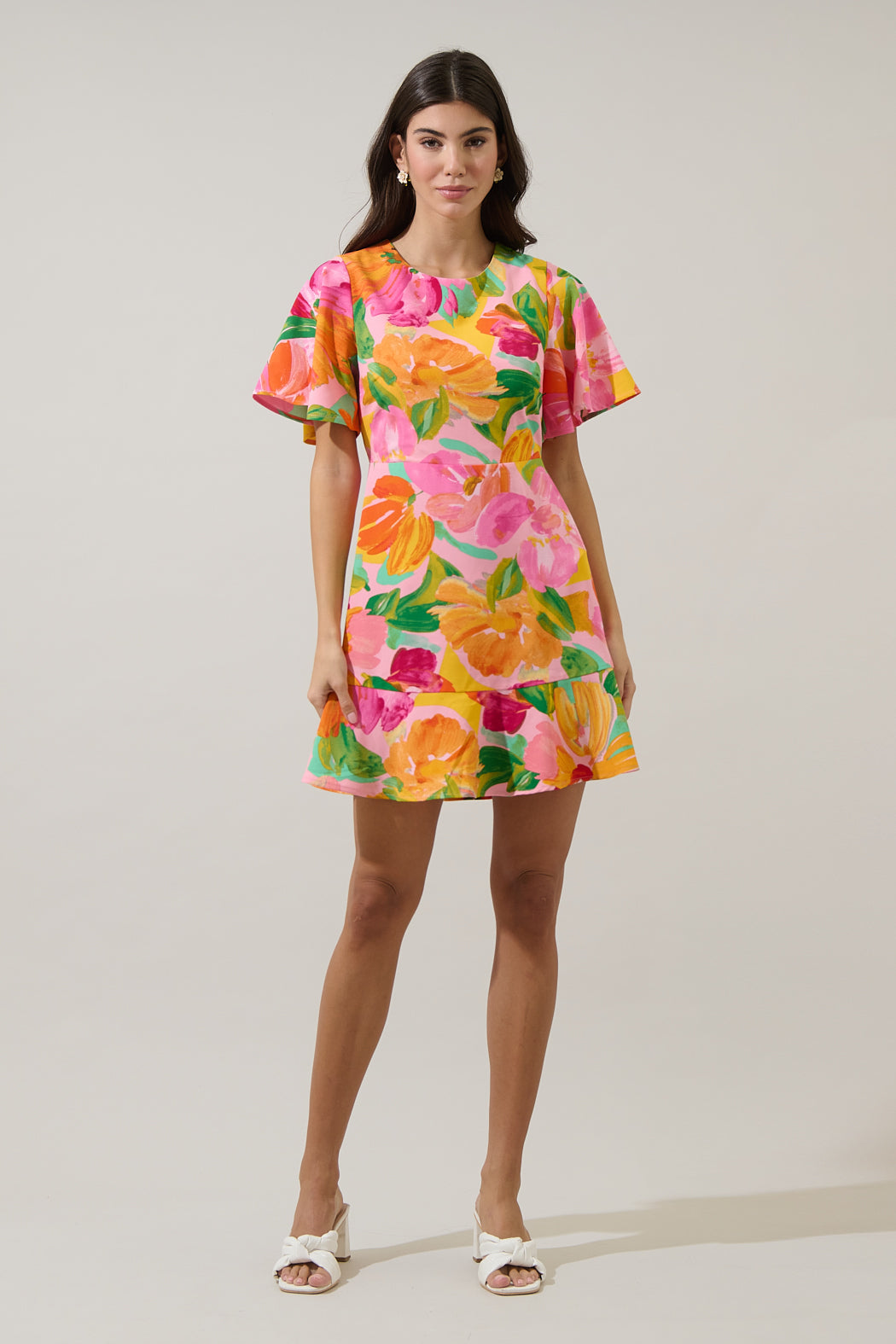 short flouncy dress Lover Girl Flouncy Flare Mini Dress PINK-MULTI / XL by Sugarlips
