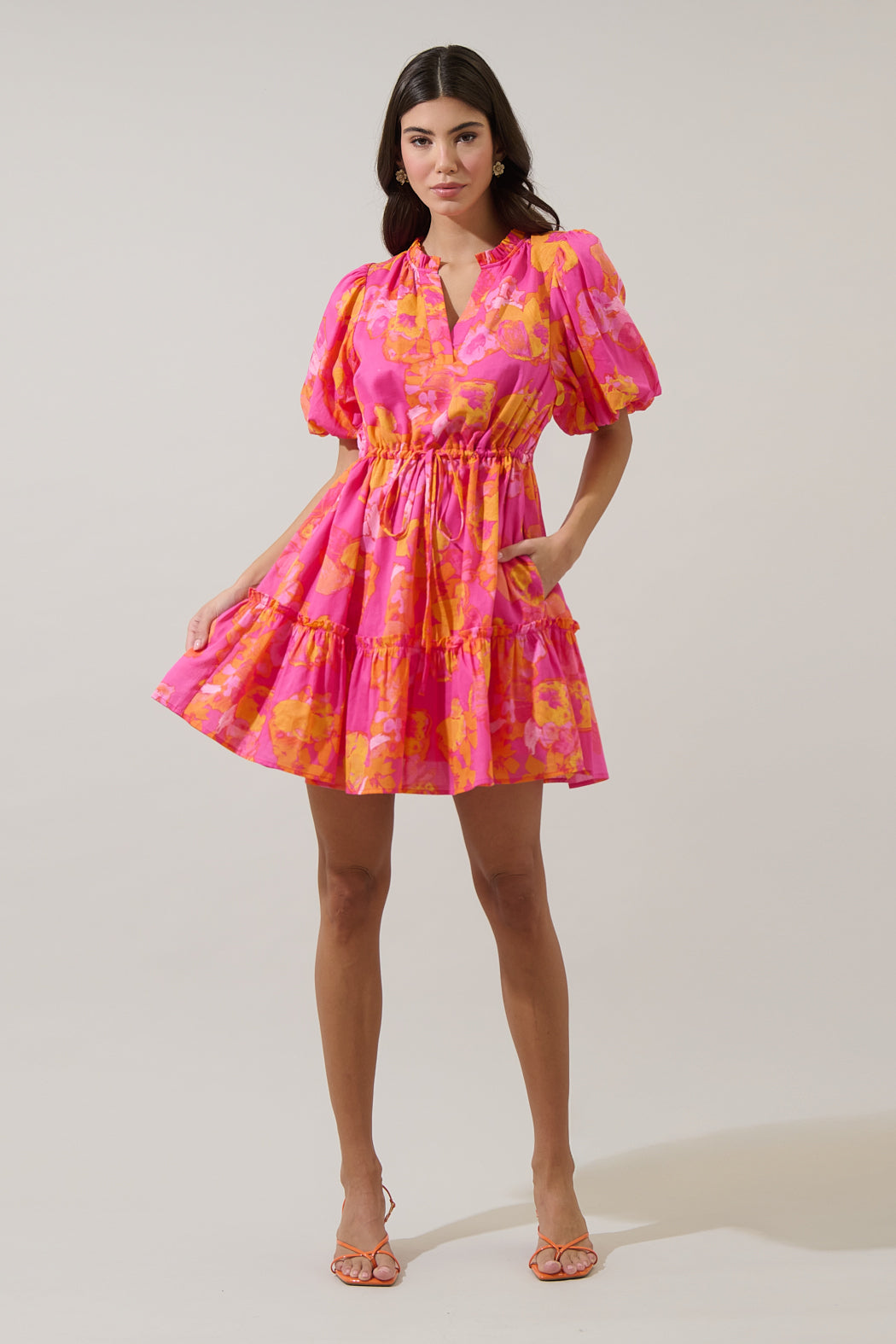 floral casual mini dress Marley Floral Eyelet Mini Dress PINK-GREEN-MULTI / XL by Sugarlips