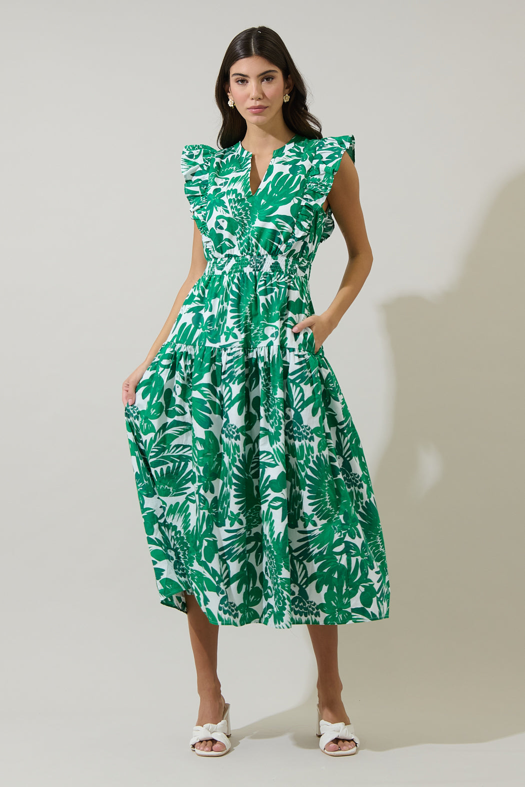 wrap ruffle midi dress SIBONEY Women's Solid Ruffle Trim Belted Wrap Dress High Waist Midi Dress For Party at Amazon Women's Clothing store
