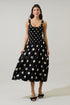 Demmy Polka Dot Ruched Midi Dress