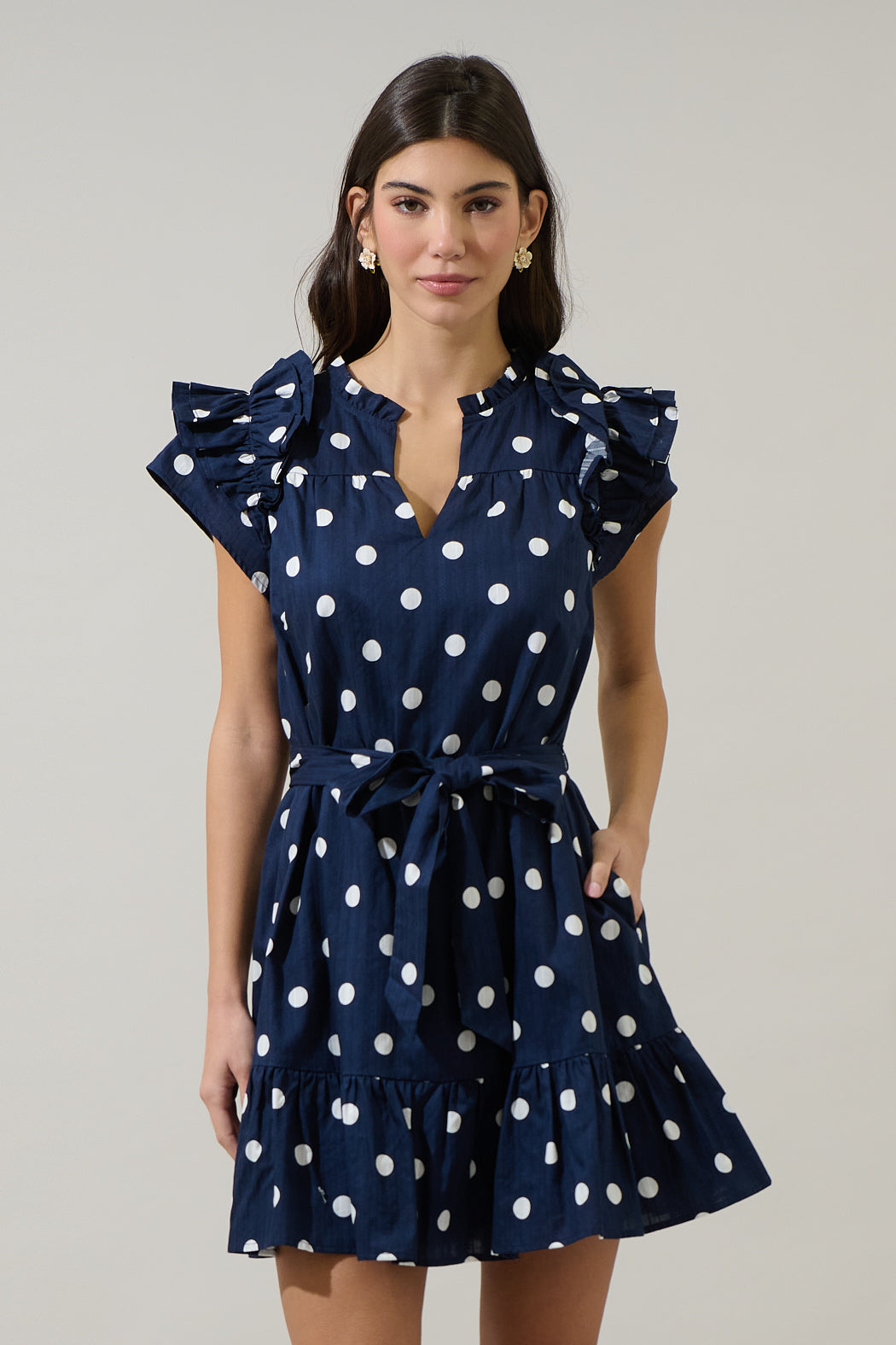 navy blue polka dot mini dress Lulus | Navy Polka Dot Pleated Tiered Mini Dress | Womens | Large (Available in M, XL)