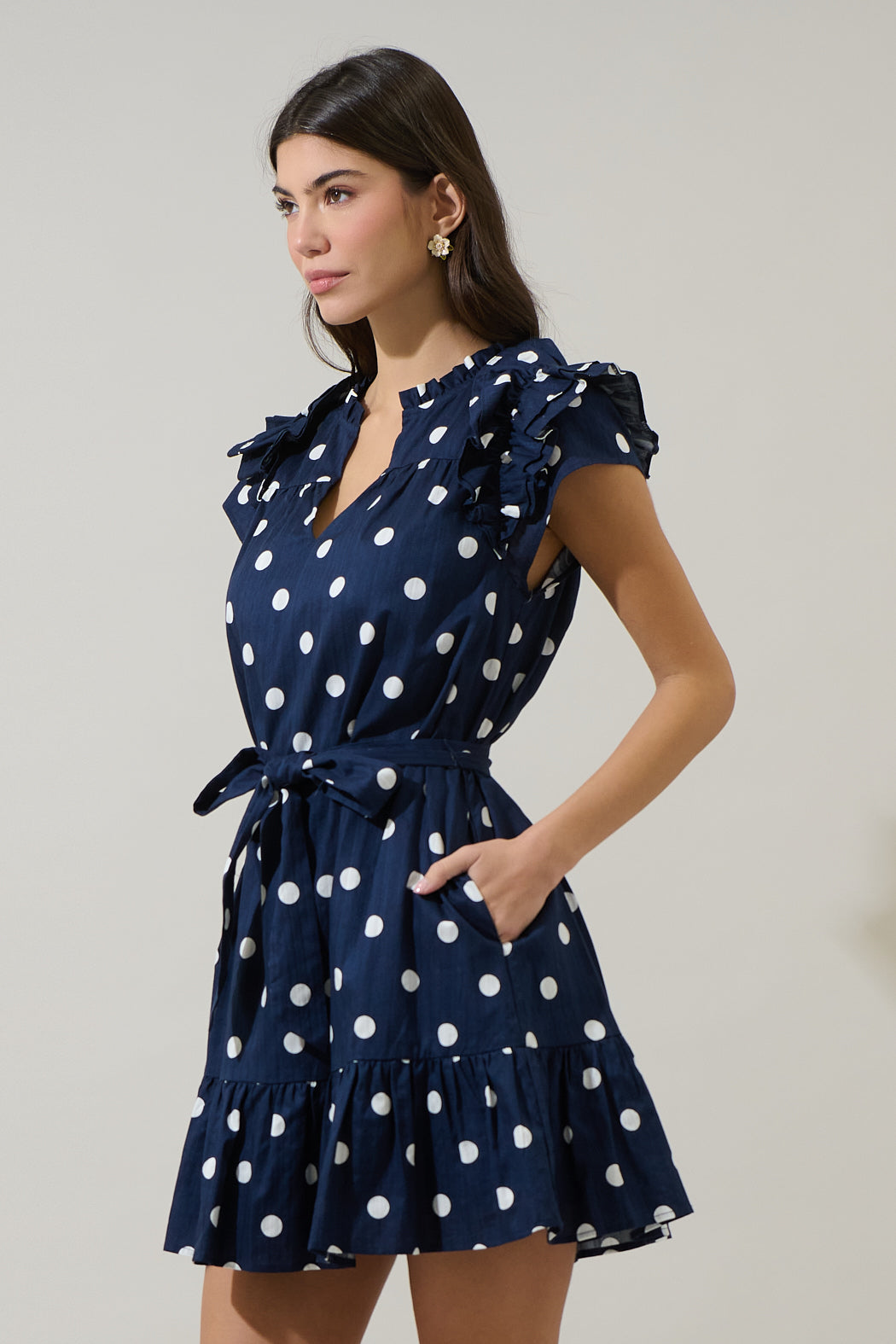 polka dot ruffle mini dress Brown Polka Dot Ruffle Gabi Mini Dress