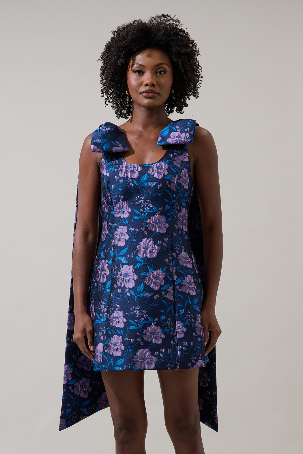 sash mini dress Round Neck Knotted Sash Mini Dress