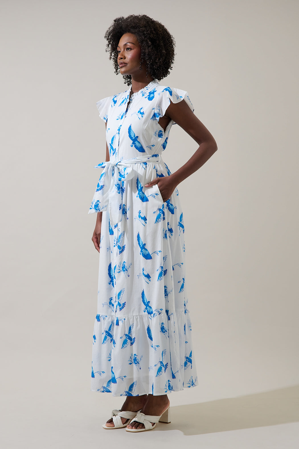 maxi button down dress Bluebird Riah Button Down Maxi Dress WHT-BLUE-COMBO / L by Sugarlips