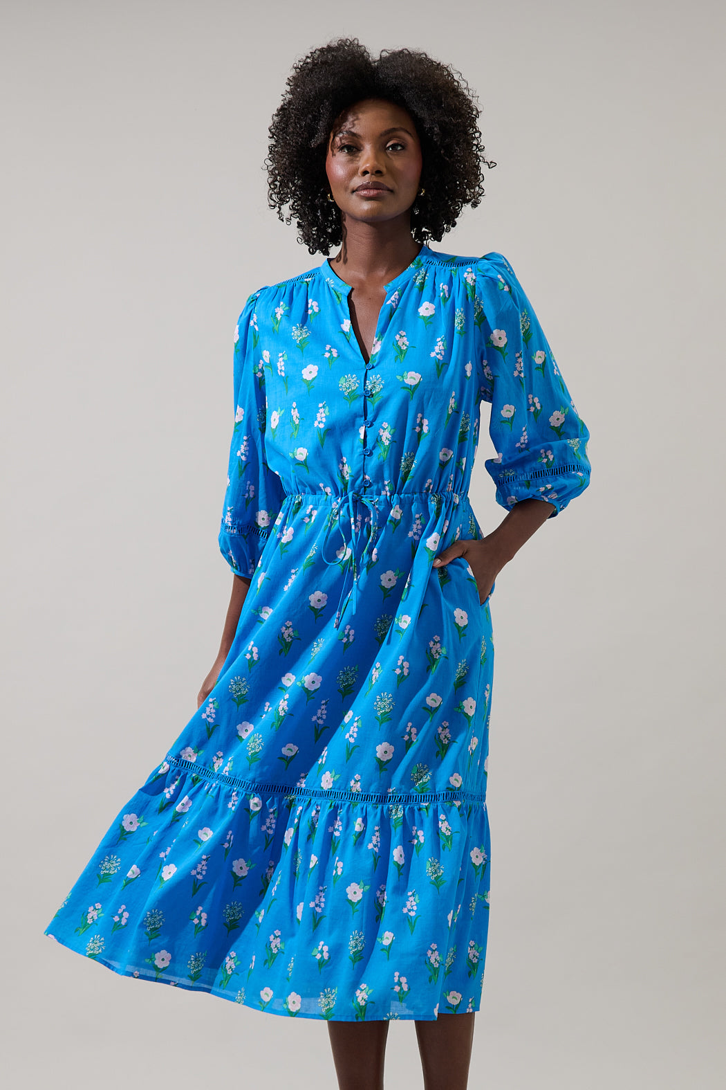 drawstring midi dress Navy Principles Contrast Detail Poplin Drawstring Midi Dress