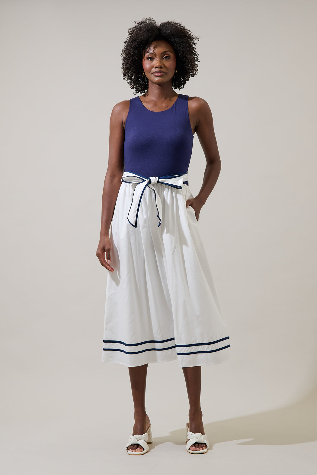 Mavie Color Block Midi Dress NAVY-WHITE / XL by Sugarlips Mavie Color Block Midi Dress NAVY-WHITE / XL by Sugarlips