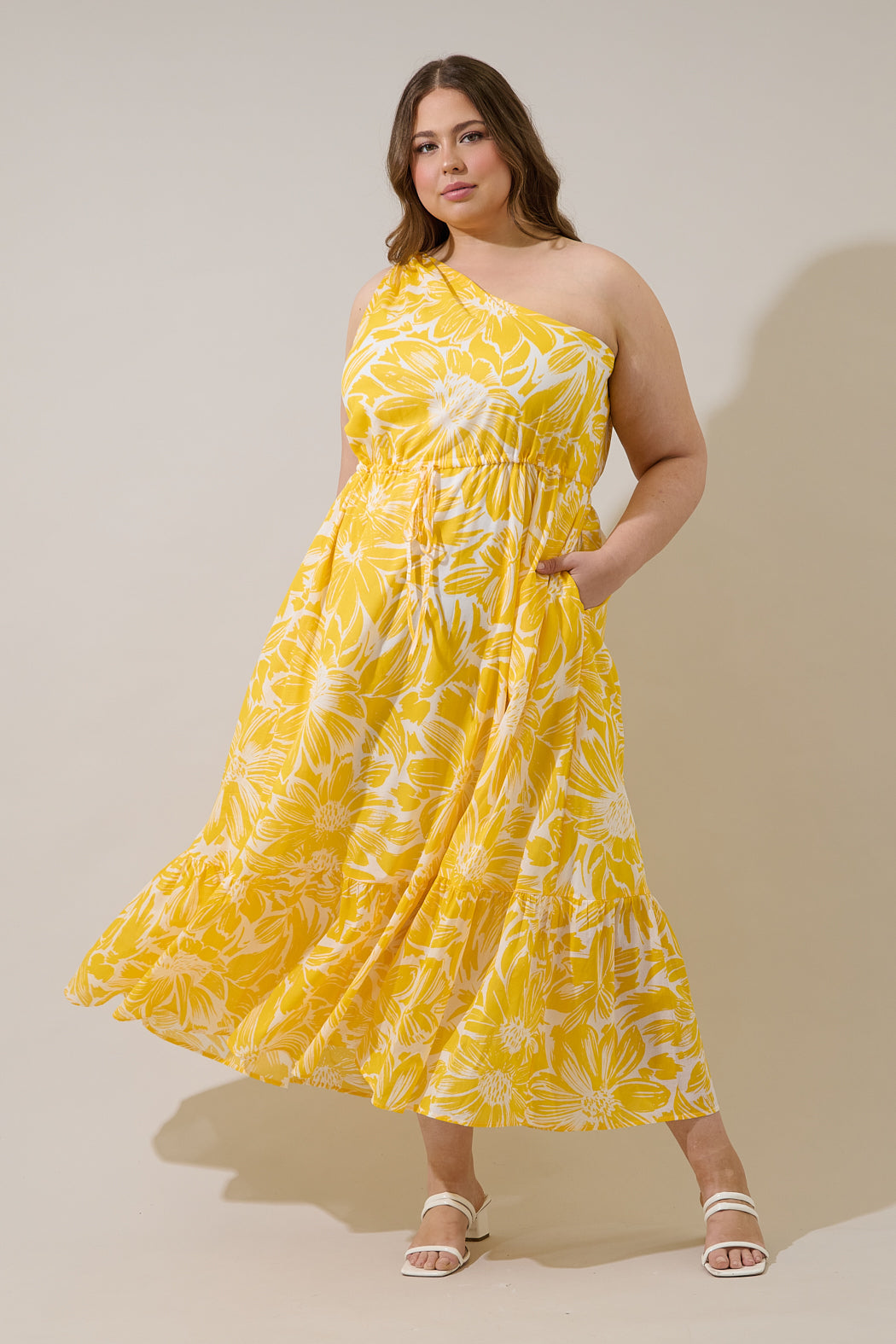 casual one shoulder maxi dress Nadya Floral Elya One Shoulder Maxi Dress WHITE-BISCUIT / XS by Sugarlips