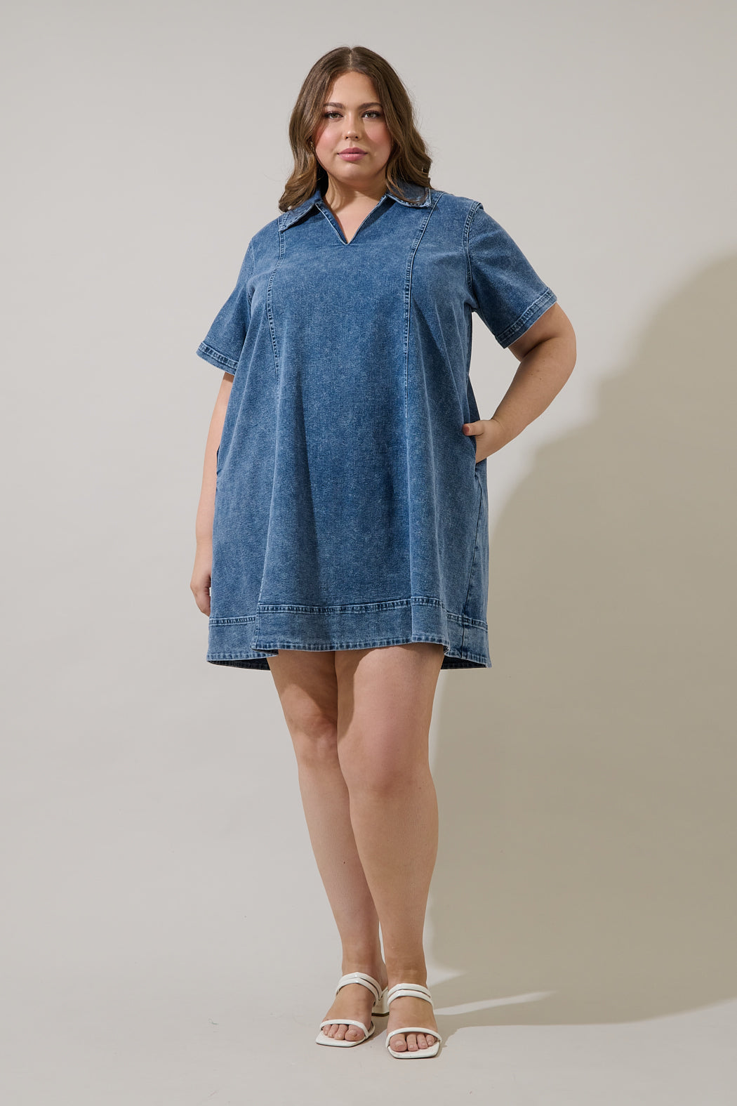 rosalind mini dress Rosalind Denim Shift Mini Dress Curve LIGHT-DENIM / 3X by Sugarlips