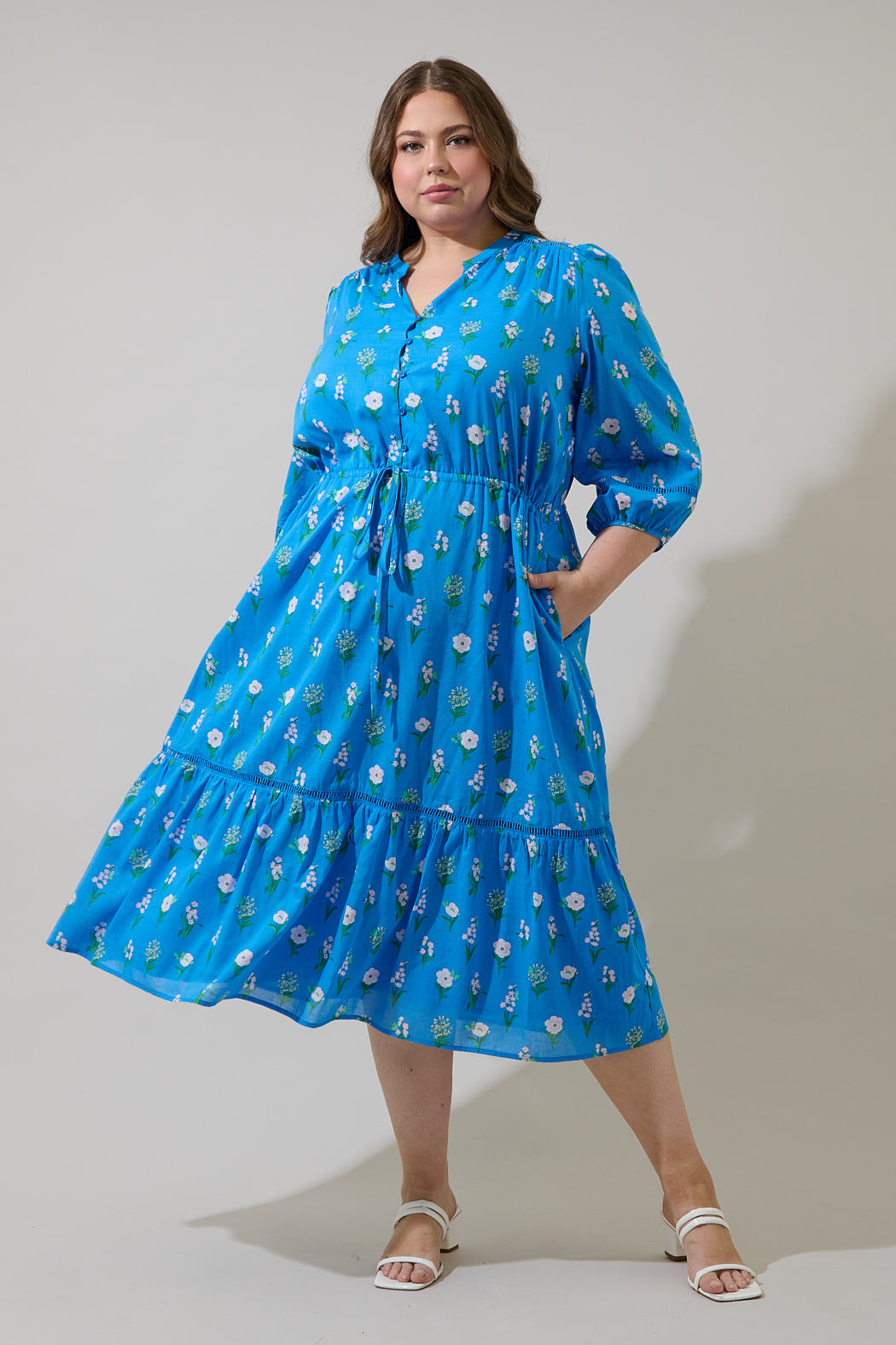 drawstring casual dress Drawstring Casual Dress, Blue Ivory, Size 4