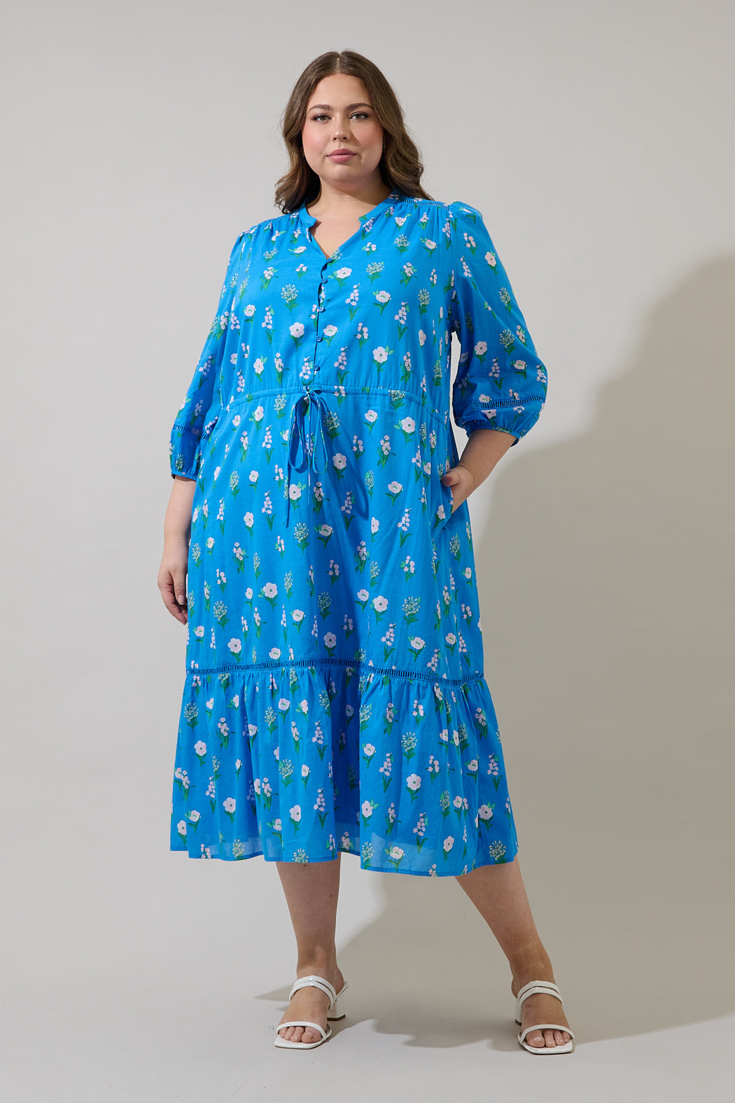 drawstring midi dress Navy Principles Contrast Detail Poplin Drawstring Midi Dress