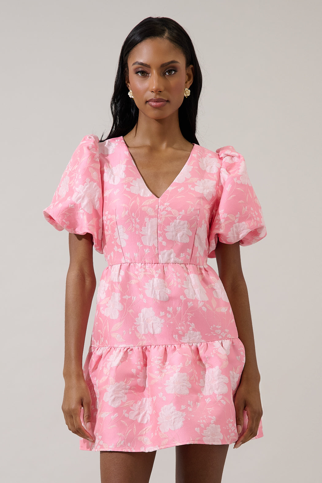 pink tiered mini dress Alesia Strapless Tiered Organza Babydoll Mini Dress Shop American Threads Unique Dress Boutique White / M