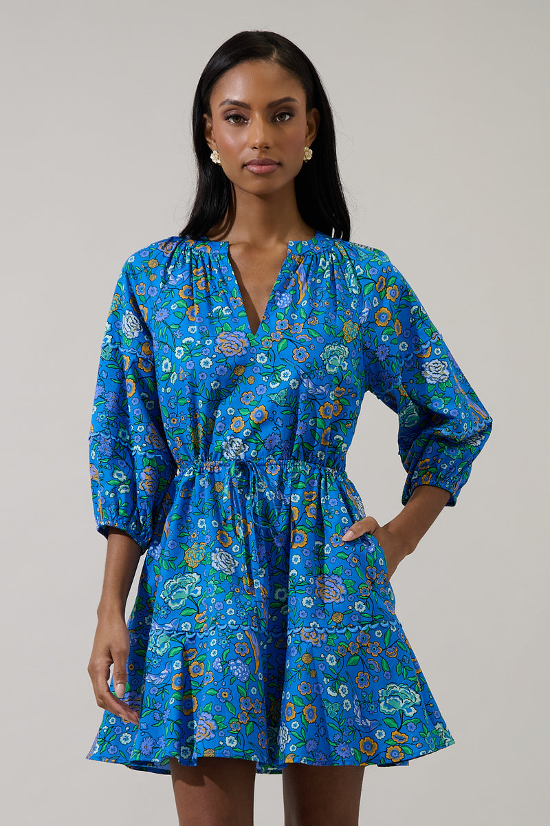 Dabria Split Neck Mini Dress Heidy Floral – Sugarlips