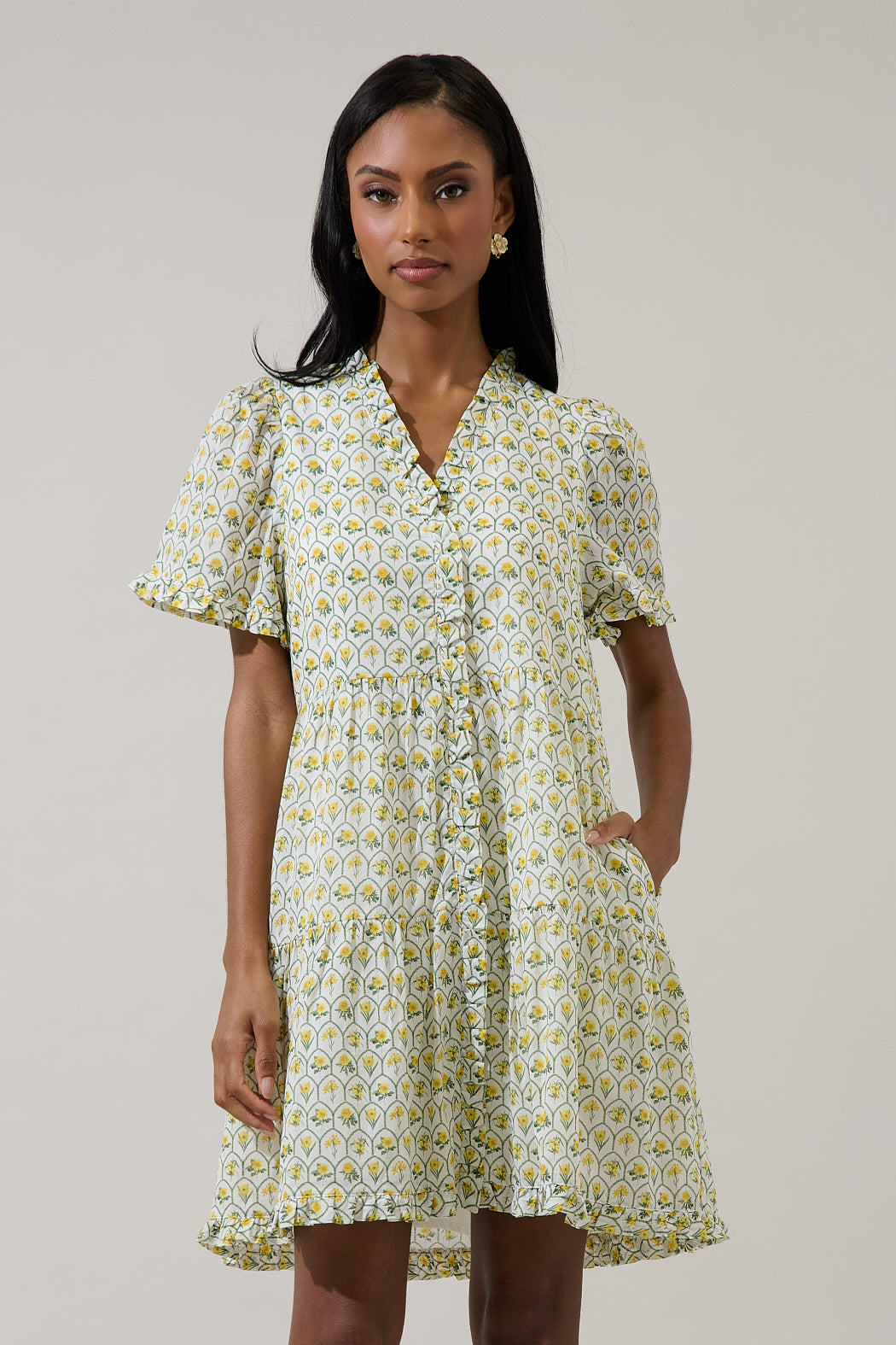 SUGARLIPS Women's Trinny Floral Print Ruffle Dress - White