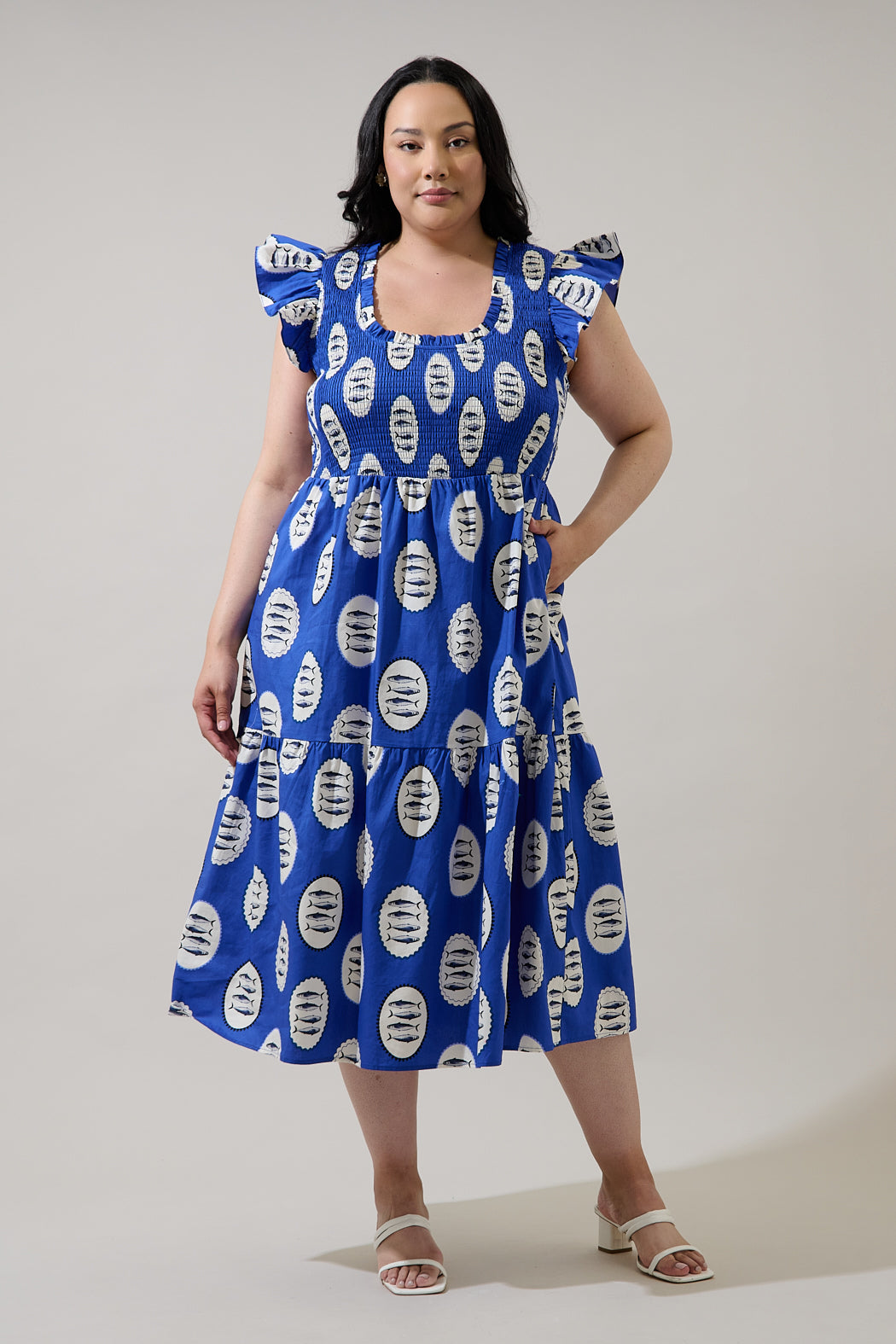 plus size smock midi dress Sardine Sea Glare Smock Tiered Midi Dress Curve plus size smock midi dress Sardine Sea Glare Smock Tiered Midi Dress Curve