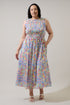 Malva Abstract Cecil Smocked Sleeveless Midi Dress Curve