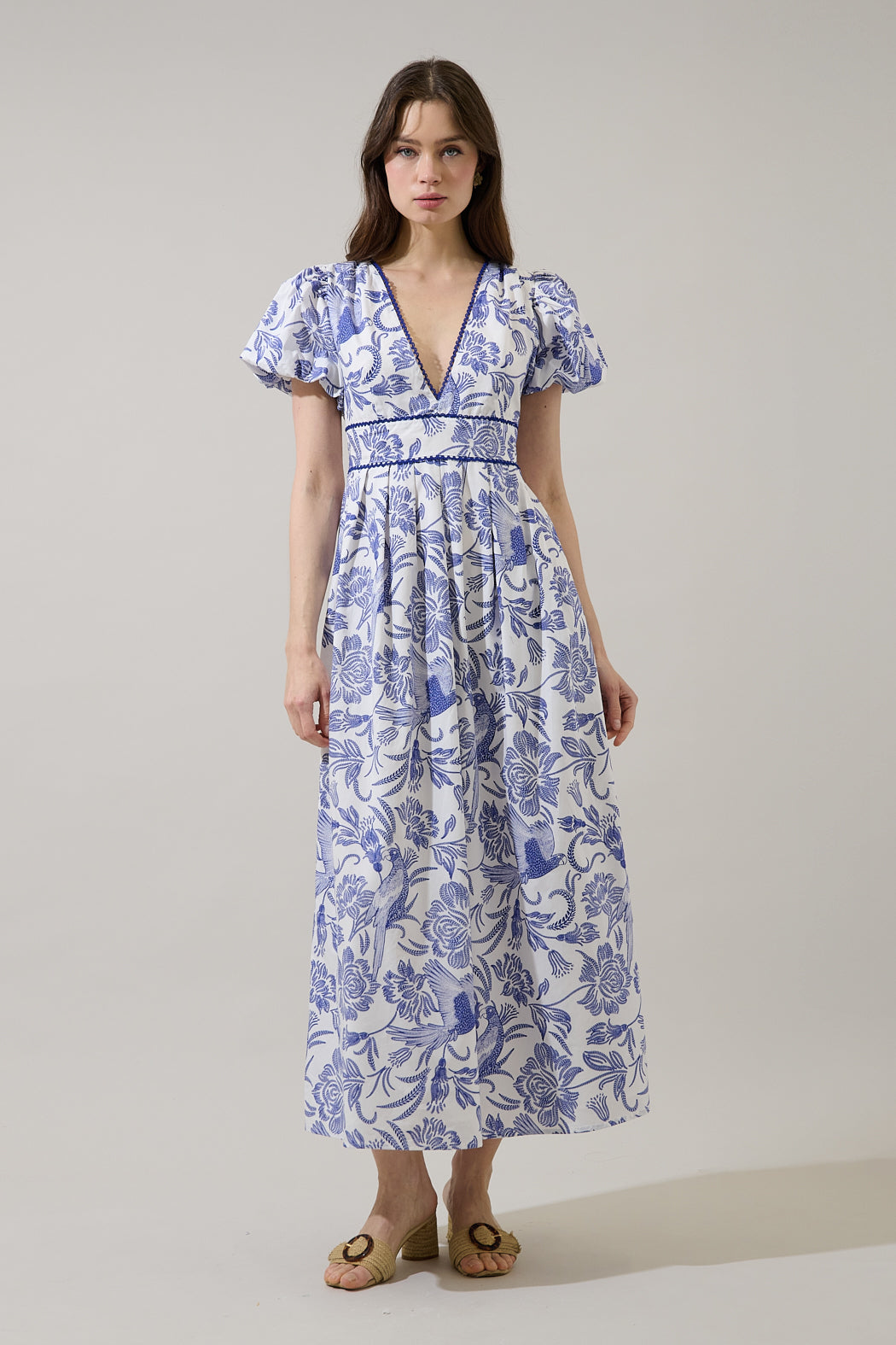 casual pleated maxi dress PRETTYGARDEN Women's Maxi Dresses Summer Trendy Cap Short Sleeve Butto