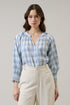 Marza Plaid Samie Long Sleeve Button Down Top