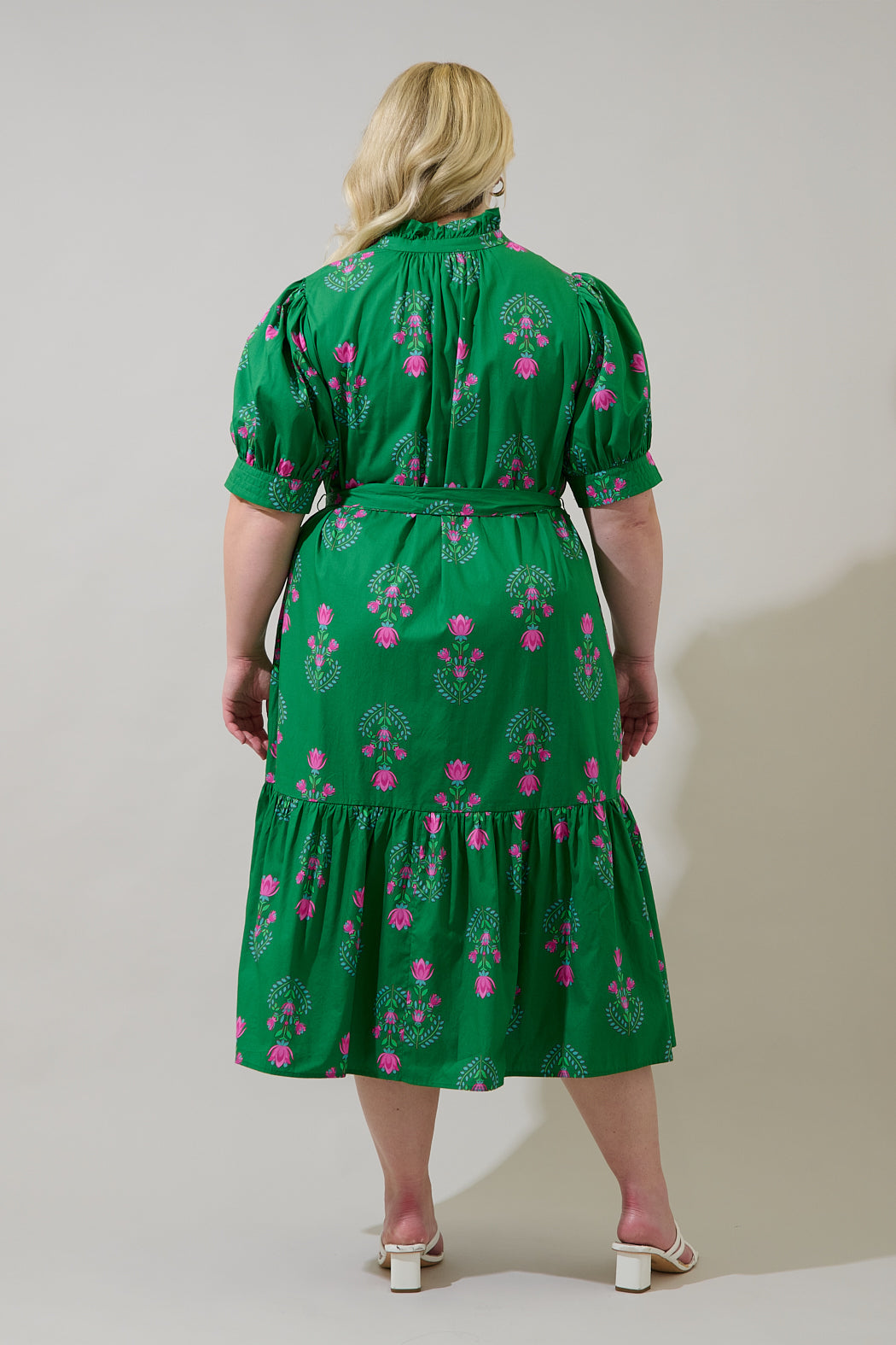 Giles Button Up Midi Dress Saura Floral Curve GRN-PINKS / 2X by Sugarlips Giles Button Up Midi Dress Saura Floral Curve GRN-PINKS / 2X by Sugarlips