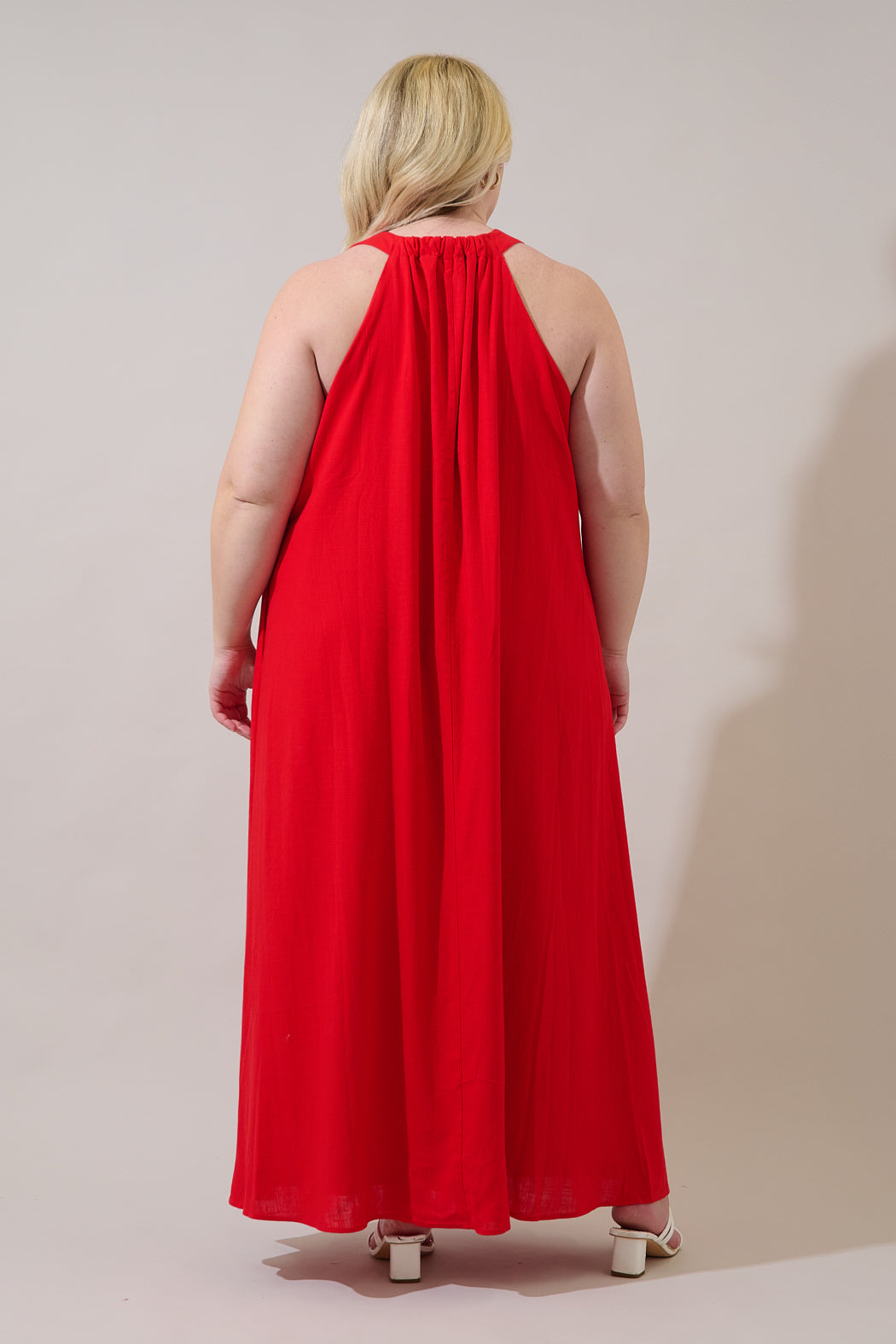 casual halter neck dress Casual Halter Neck Pocket Midi Dress Light Blue / S