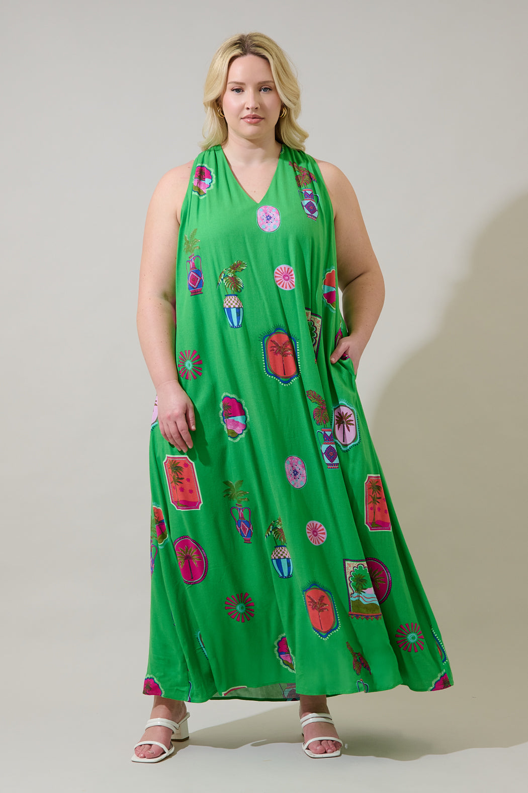 Trinie Postcard Rubi Halter Neck Maxi Dress Curve KELLY-PINK / 1X by Sugarlips Trinie Postcard Rubi Halter Neck Maxi Dress Curve KELLY-PINK / 1X by Sugarlips